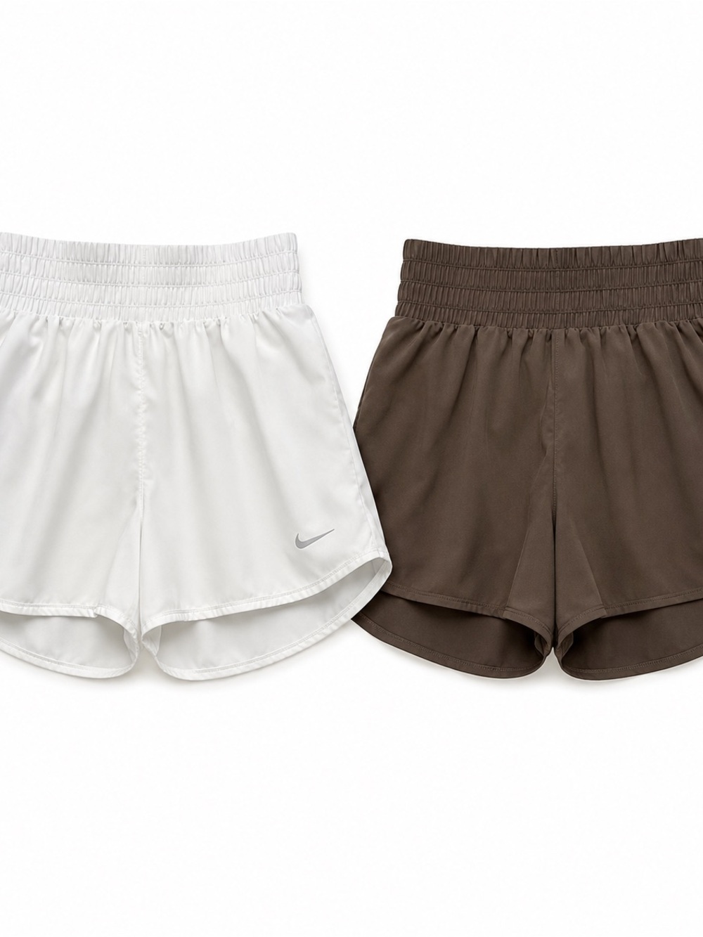 Nike Dri-FIT Women’s Smocked Waist Running Shorts Bundle 2-Pack White Brown M